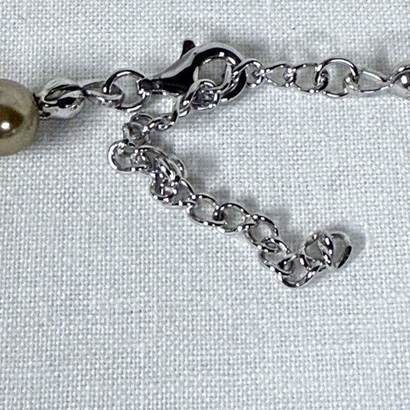 Taupe Glass Faux Pearl Necklace with Sterling Silver 925 Clasp – 15-17” - Picture 3 of 4